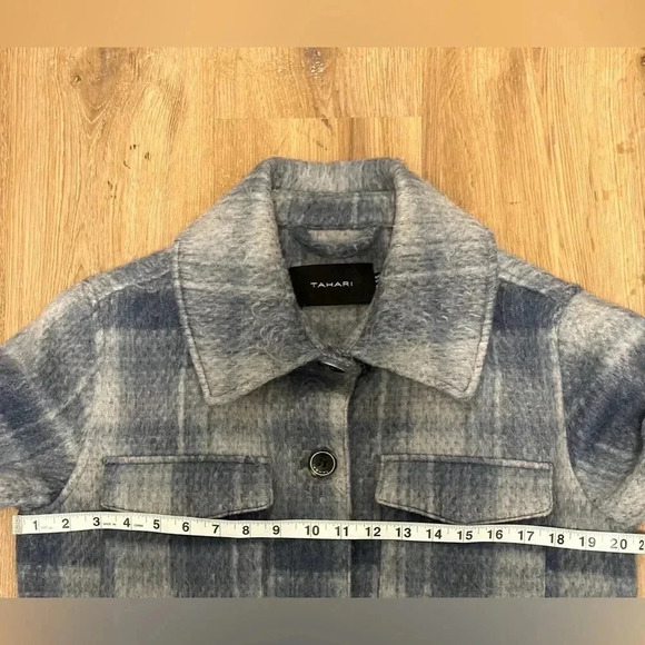 Tahari Staci Wool Blend Coat Shirt Jacket in Blue Plaid Women’s XS - Picture 4 of 7